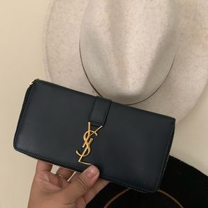 YSL Navy Blue Zip Wallet